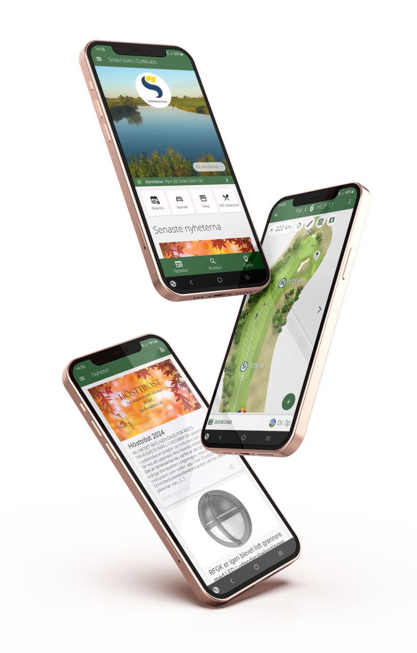 3 Phones showing the GLFR Club App